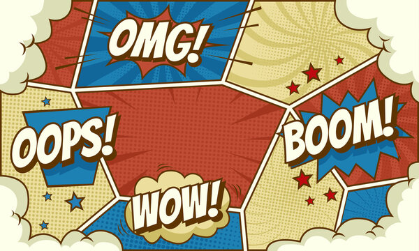 Comic pop art page background with speech bubble expression