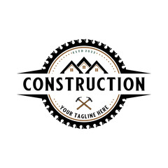 real estate logos. house, hammer and saw. for construction companies.