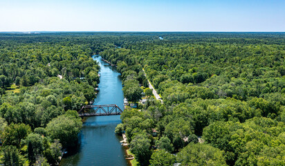 Aerial view of the bridge over the Severn River on a beautiful summer day.  