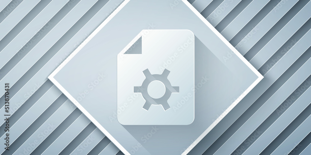 Poster paper cut document settings with gears icon isolated on grey background. software update, transfer p