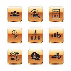 Set Users group, Human resources, Startup project concept, Hierarchy organogram chart, Dollar plant, Abacus, Financial growth and Create account screen icon. Vector