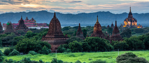 Ancient temple archeology in Bagan after sunset, Myanmar temples in the Bagan Archaeological Zone...
