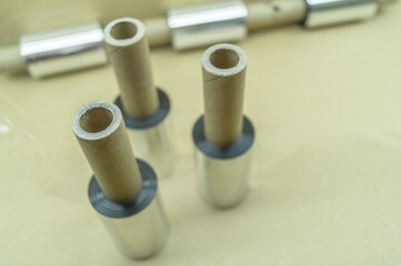 Thermal transfer ribbon - TTR. Wax thermo ribbon on cardboard reel for barcode. Supply material for printing industry. Selective focus