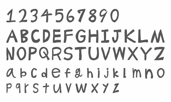 手書きの大文字と小文字のアルファベットと数字のベクター素材のセット
