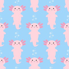 Cute cartoon axolotl. Seamless pattern. Vector.