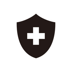 Immune system icon. Medical cross in the shield on white background