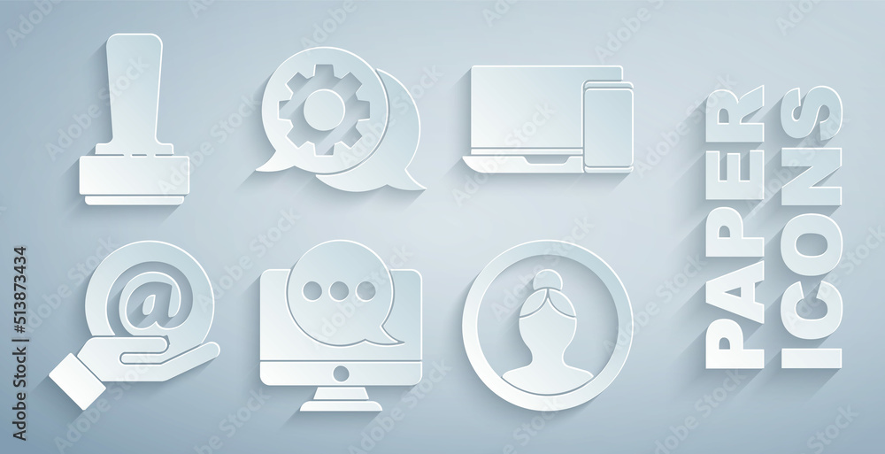 Poster set chat messages notification on monitor, monitor and phone, mail e-mail in hand, create account sc