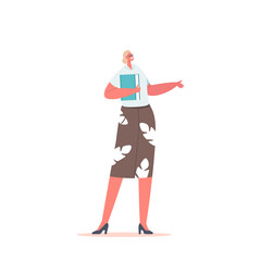 Teacher with Textbook on Lesson, Education Concept. Young Woman Wear Formal Dress and Glasses Holding Book in hand