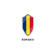 Flag of Romania with shield shape icon flat vector illustration