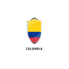 Flag of Colombia with shield shape icon flat vector illustration