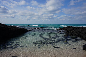 fascinating seascape with clear beach and clouds