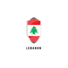 Flag of Lebanon with shield shape icon flat vector illustration