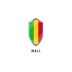 Flag of Mali with shield shape icon flat vector illustration