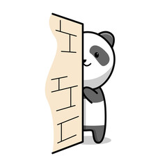 Cute panda hide behind wall cartoon design