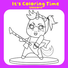 Coloring worksheet for children. Unicorn theme. Vector illustrations.