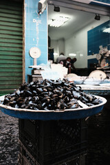 Mussels before the market starts, Naples, Italy