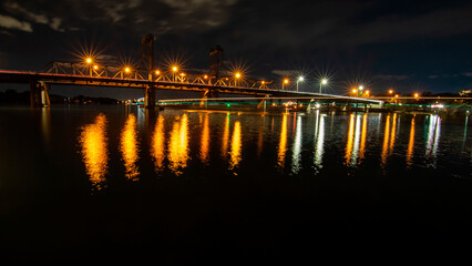 Uhrs Point bridge with traffic at night.