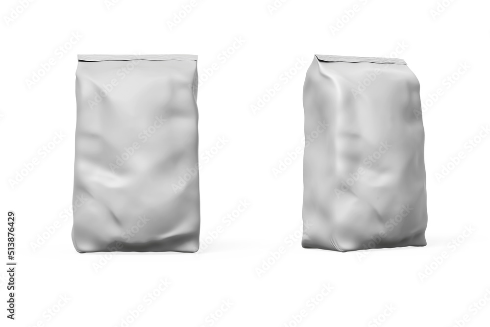 Poster bag mockup isolated on white background. foil pouch mock up template front and side view. suite for 