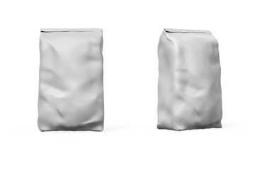 Bag mockup isolated on white background. Foil Pouch mock up template front and side view.  Suite for the presentation of coffee, food, for pets, household, etc.3d rendering.