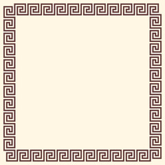 Greek key border, square frame. Decorative ancient meander, greece ornament with repeated geometric motif. Easy to make rectangle frame.
