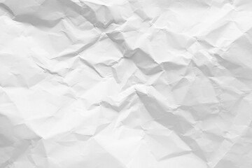 White crumpled paper texture background, clean white wrinkled paper, top view.