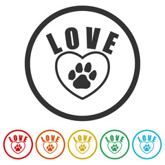 Love my dog or cat icons in color circle buttons