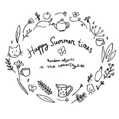 rendom summer nature plants objects contour hand drawn naive vector illustration fo all funny kids purpose 