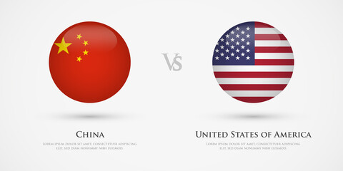 China vs United States of America country flags template. The concept for game, competition, relations, friendship, cooperation, versus.