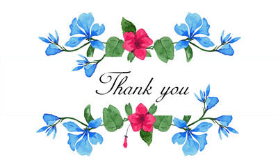 Thank you card with watercolor floral flower border