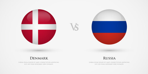 Denmark vs Russia country flags template. The concept for game, competition, relations, friendship, cooperation, versus.