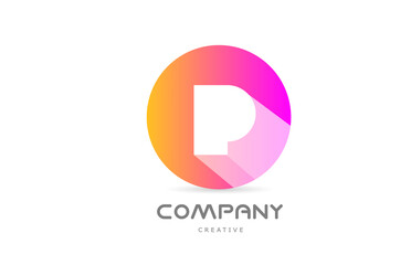 pink yellow P alphabet letter logo icon with long shadow. Creative template for business or company with circle