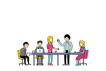 People working together in office. Group discussion concept flat design.