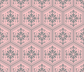 Japanese Luxury Flower Hexagon Vector Seamless Pattern