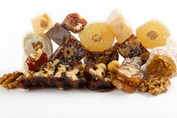 various Turkish delights on a white background