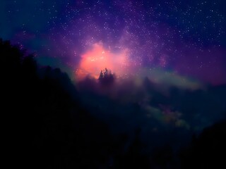 Fototapeta na wymiar night landscape mountain and milky way galaxy background our galaxy, long exposure, low light