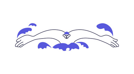 Athlete swimmer in blue sport hat isolated on white background