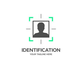 Identification information security and encryption, secure access to users personal information logo design. Men verify corporate document. Official identification vector design and illustration.
