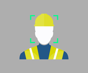 Facial recognition technology scan and detect people face workers, Industrial Worker logo design. Staff identification card  vector design and illustration.
