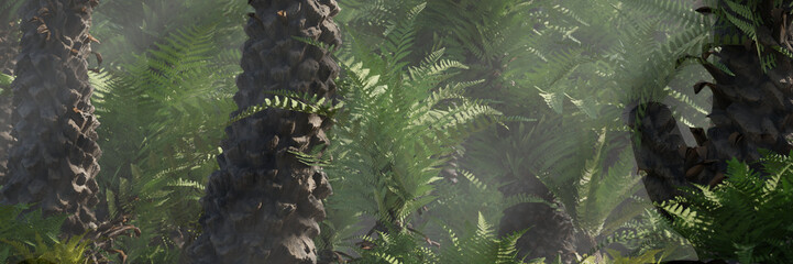 triassic forest with prehistoric tree fern