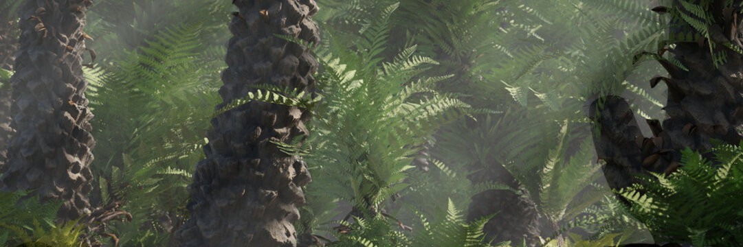 triassic forest with prehistoric tree fern