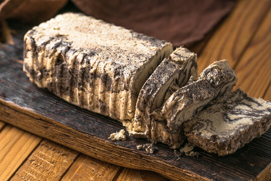 Traditional oriental dessert sweet halva. Halva made from sunflower seeds.
