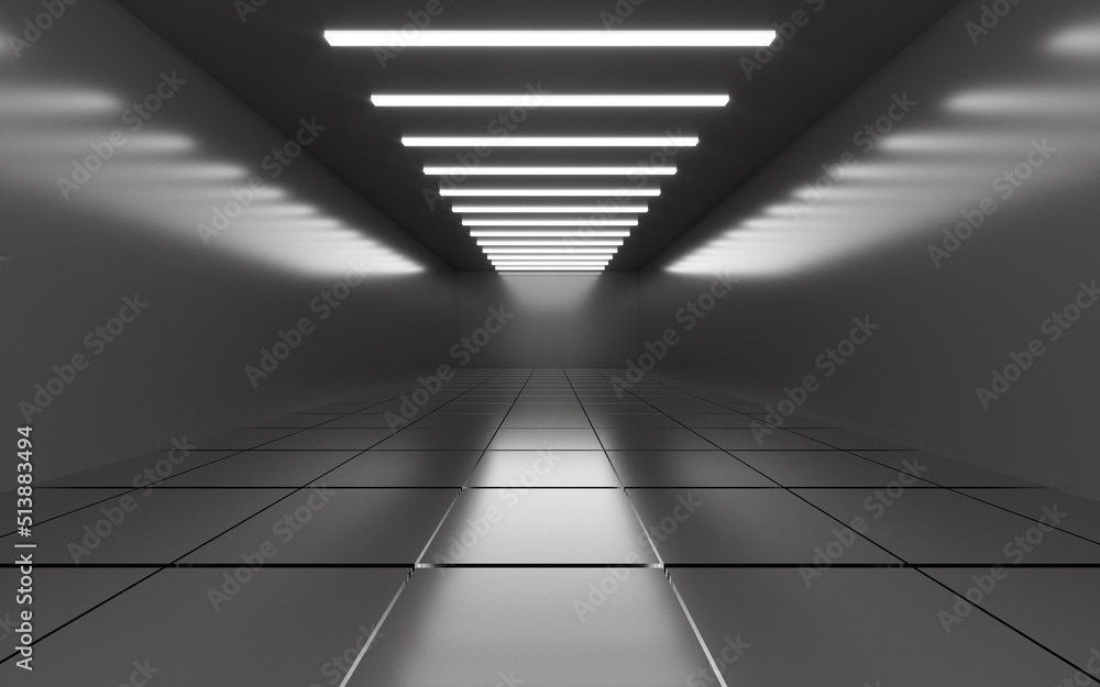 Poster abstract empty gray room interior with curved light and shadow, 3d rendering.