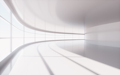 White turning tunnel with light and shadow, 3d rendering.