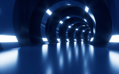 Neon lights and tunnels for turning, 3d rendering.