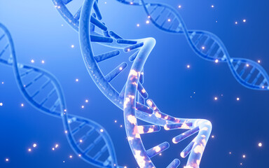 Mutated DNA and molecules, scientific biotechnology, 3d rendering.