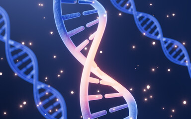 Mutated DNA and molecules, scientific biotechnology, 3d rendering.