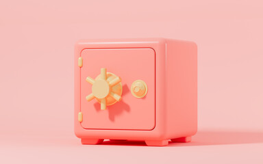 Closed safe box on the pink background, 3d rendering.