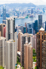 Hong Kong city, vertical aerial view taken from Victoria Peak