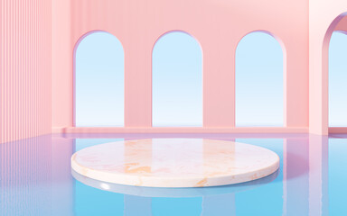 Empty marble stage and arch, 3d rendering.