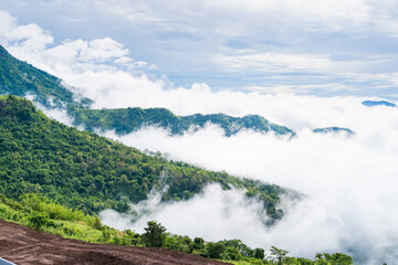 Landscape misty,Fantastic dreamy sunrise on the mountains, Mountain with mist cloud at Khao Kho Phetchabun Thailand